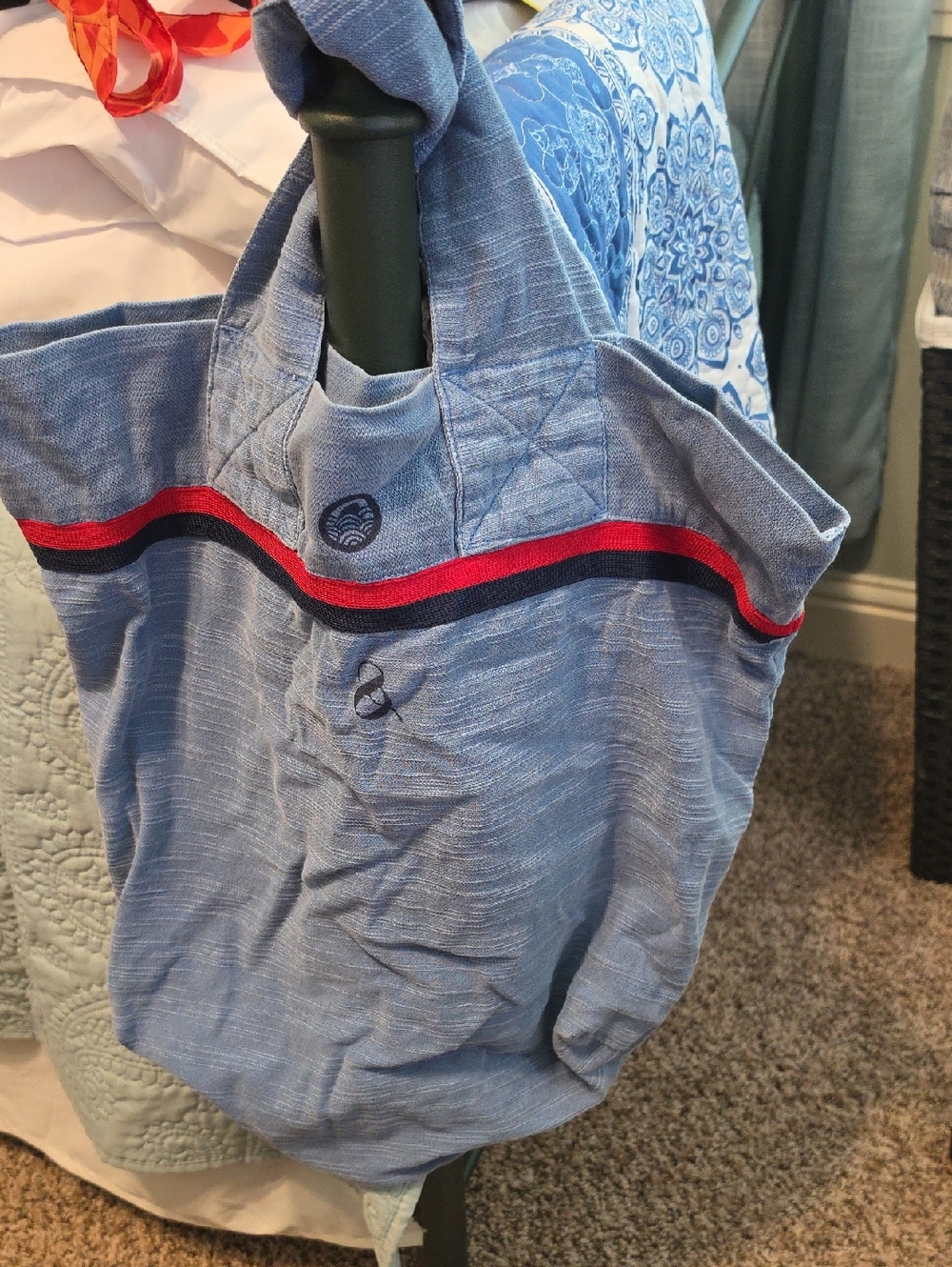 Sundry Light Blue Canvas Tote with Red & Navy Trim